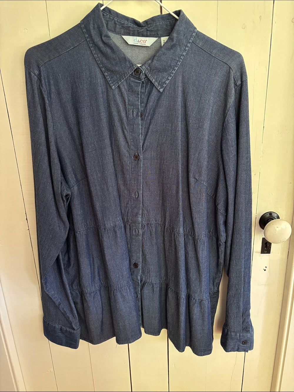 Denim & Co. Denim Button-Up Peplum Shirt - Blue